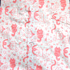 White button up shirt patterned with pink cats holding bows and arrows with heart-shaped arrowheads in a repeating pattern. The background features ribbons and hearts
