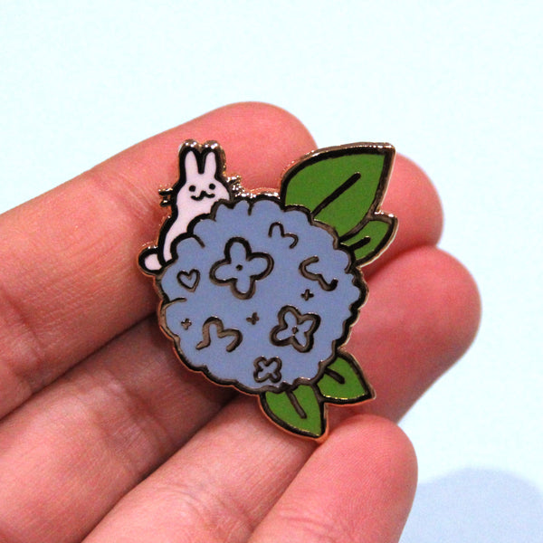 Blue Hydrangea Bunny Enamel Pin