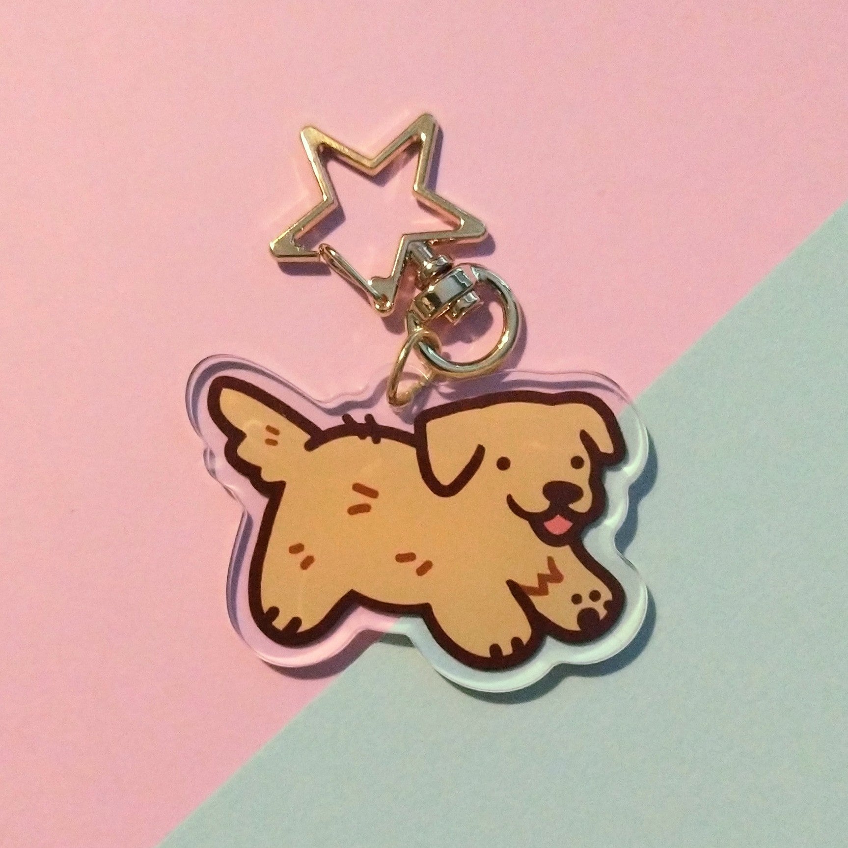 keychain of a cute golden retriever, printed on clear acrylic