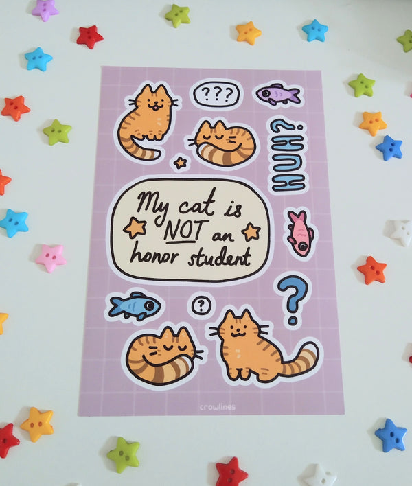 sticker sheet featuring orange tabby cats and text that reads