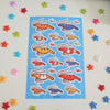 sticker sheet featuring assorted shrimp colors in various sizes. in total there are 21 stickers