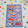 sticker sheet of various colors of fancy goldfish