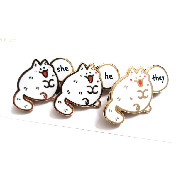 Kitty Pronoun Enamel Pin (He)