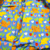 blue skirt patterned with dogs and tulips