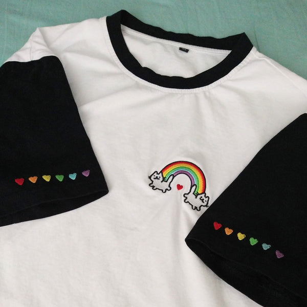 Rainbow Kitty Color Block Shirt