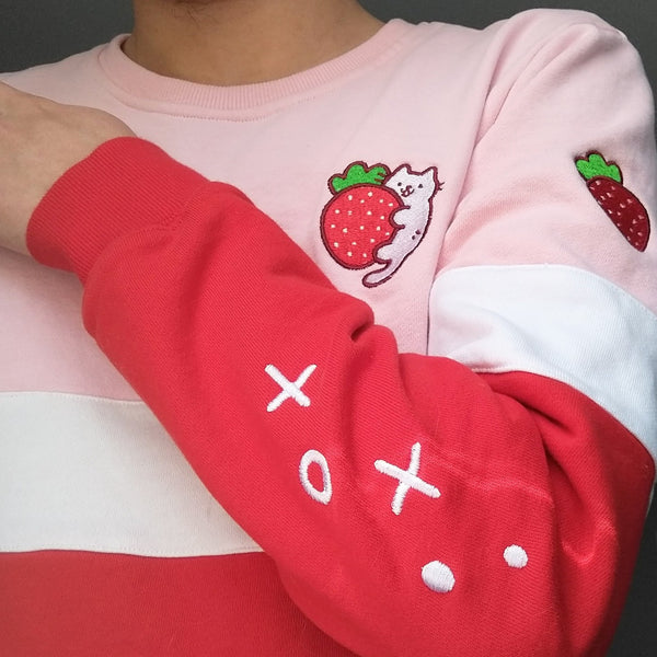 Strawberry Kitty Color Block Sweatshirt
