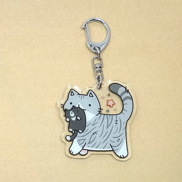 Mom Cat with Kitten Keychain