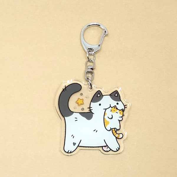 Mom Cat with Kitten Keychain