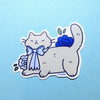 Blue Flower Cat Sticker Set