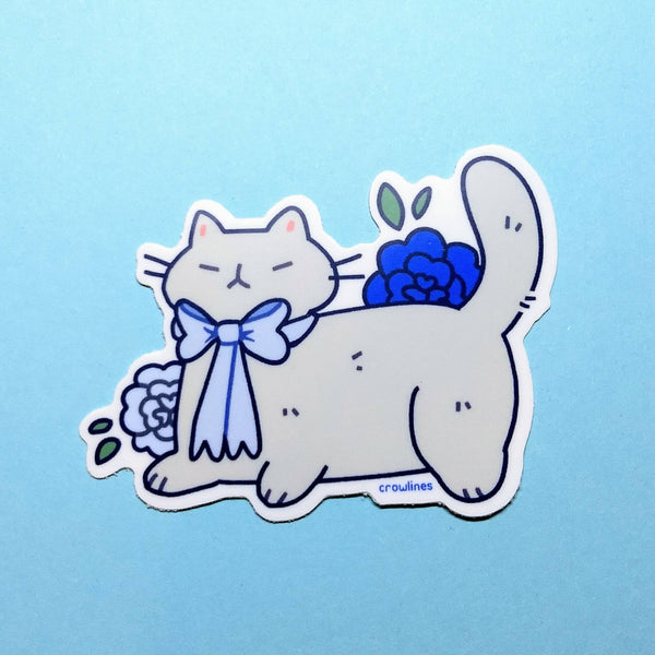 Blue Flower Cat Sticker Set