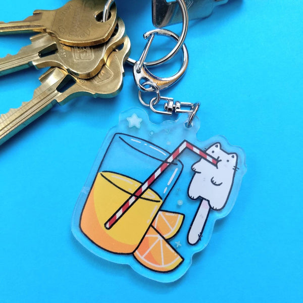 Orange Juice Cat Keychain
