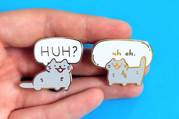 HUH Confused Cat Enamel Pin