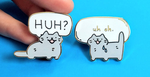 Uh Oh Nervous Cat Enamel Pin