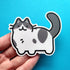 Sticker of a black and white cat. The cat is mostly white and has black or light gray spots.