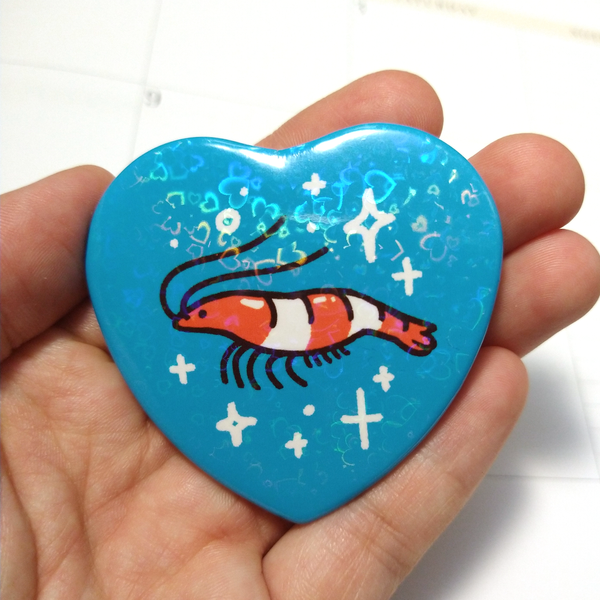 Crystal Red Shrimp Heart Pinback Button