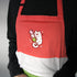 Color block apron with pink, white, and green cotton. Embroidered with cute white cat holding dango