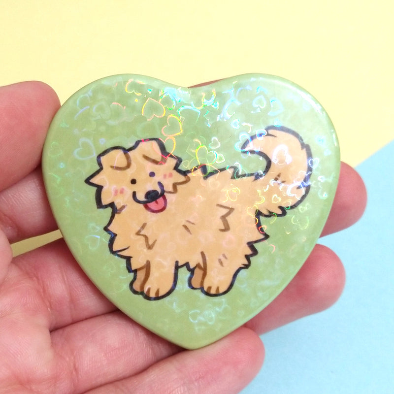 Fluffy Puppy (Golden) Heart Pinback Button