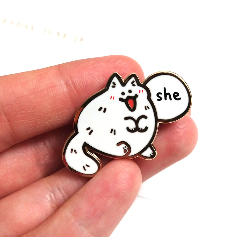 Kitty Pronoun Enamel Pin (She)