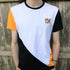 Color block shirt with orange, white, and black cotton. Chest embroidered with small cute tiger