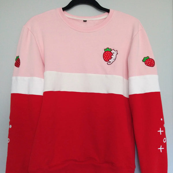 Strawberry Kitty Color Block Sweatshirt