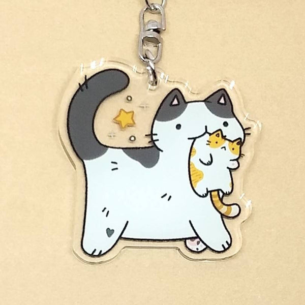 Mom Cat with Kitten Keychain