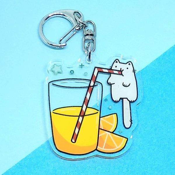 Orange Juice Cat Keychain