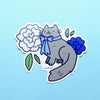 Blue Flower Cat Sticker Set