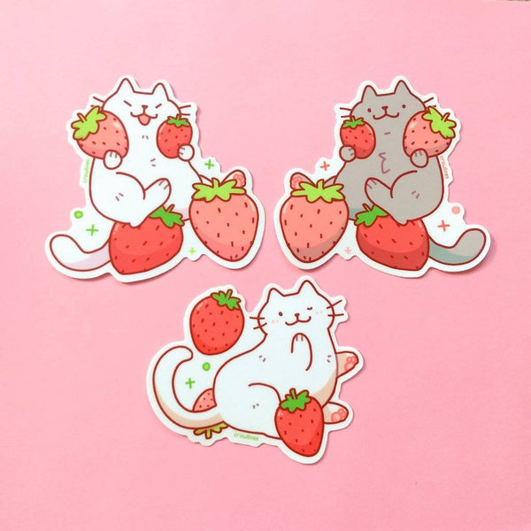 Strawberry Cat Sticker Set | crowlines