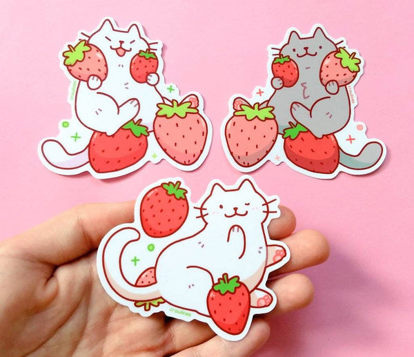 Strawberry Cat Sticker Set | crowlines